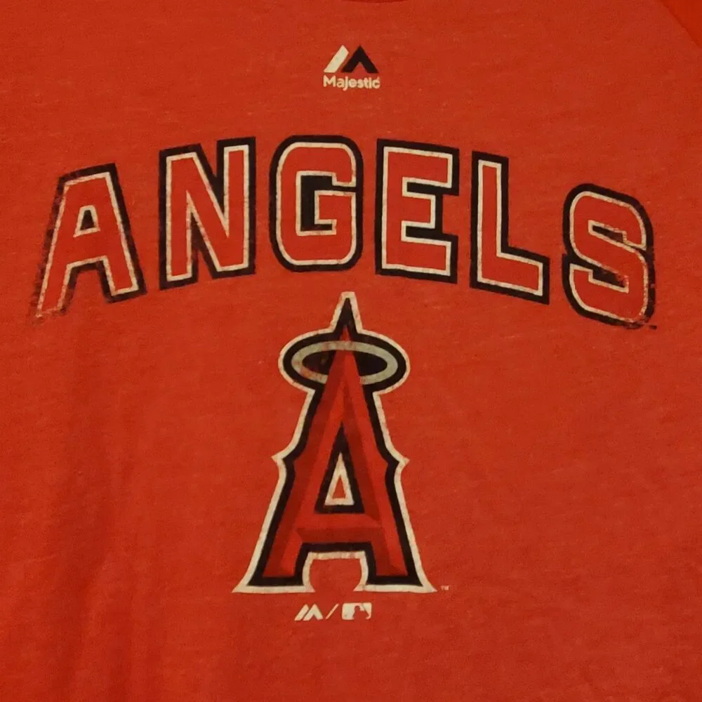 Majestic Los Angeles Angels MLB Youth L 14/16 Red 3/4 Sleeve Raglan T-Shirt - Picture 5 of 12
